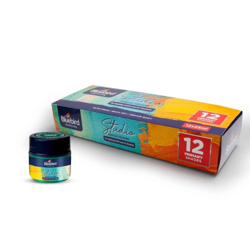 Studio Acrylic Colours Primary Set Of 12pc 25ml Bluebird