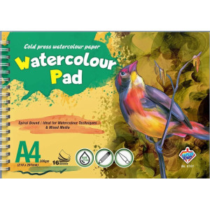 Pad Watercolour A4 300gm Spiral 6101 Superb Board