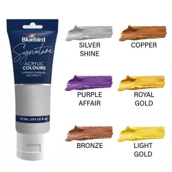 Acrylic Colours Silver Signature Metallic Shades 75ml Bluebird