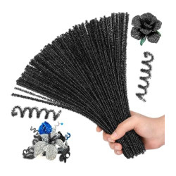 Pipe Cleaner Glitter Black Pack of 50 Pcs