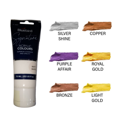 Bluebird Acrylic Colour Matt White & Pink Signature 75ml - Premium Matte Paint for Art & Craft Projects
